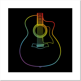 Auditorium Style Acoustic Guitar Body Colorful Outline Posters and Art